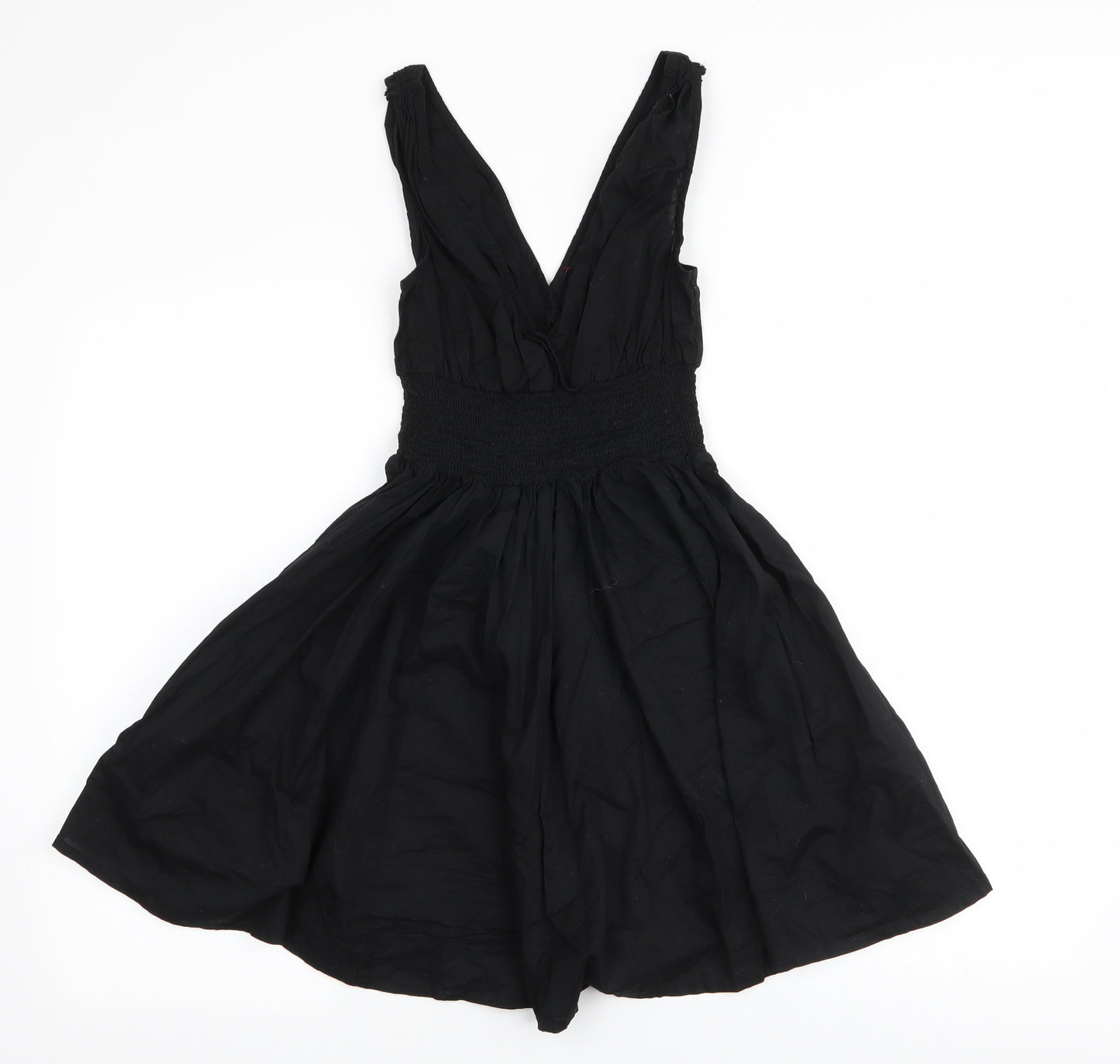H&M Womens Black  100% Cotton Skater Dress  Size 10  V-Neck Pullover