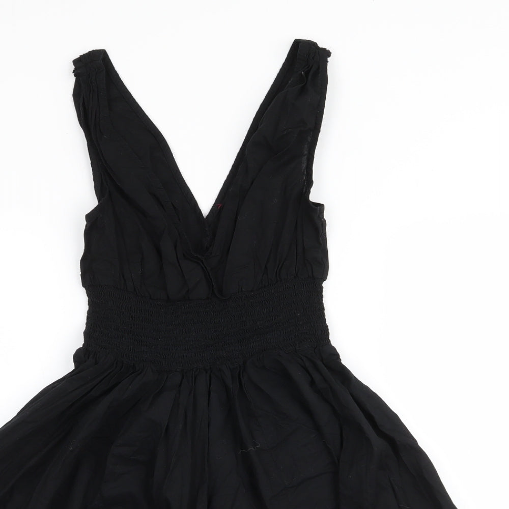 H&M Womens Black  100% Cotton Skater Dress  Size 10  V-Neck Pullover