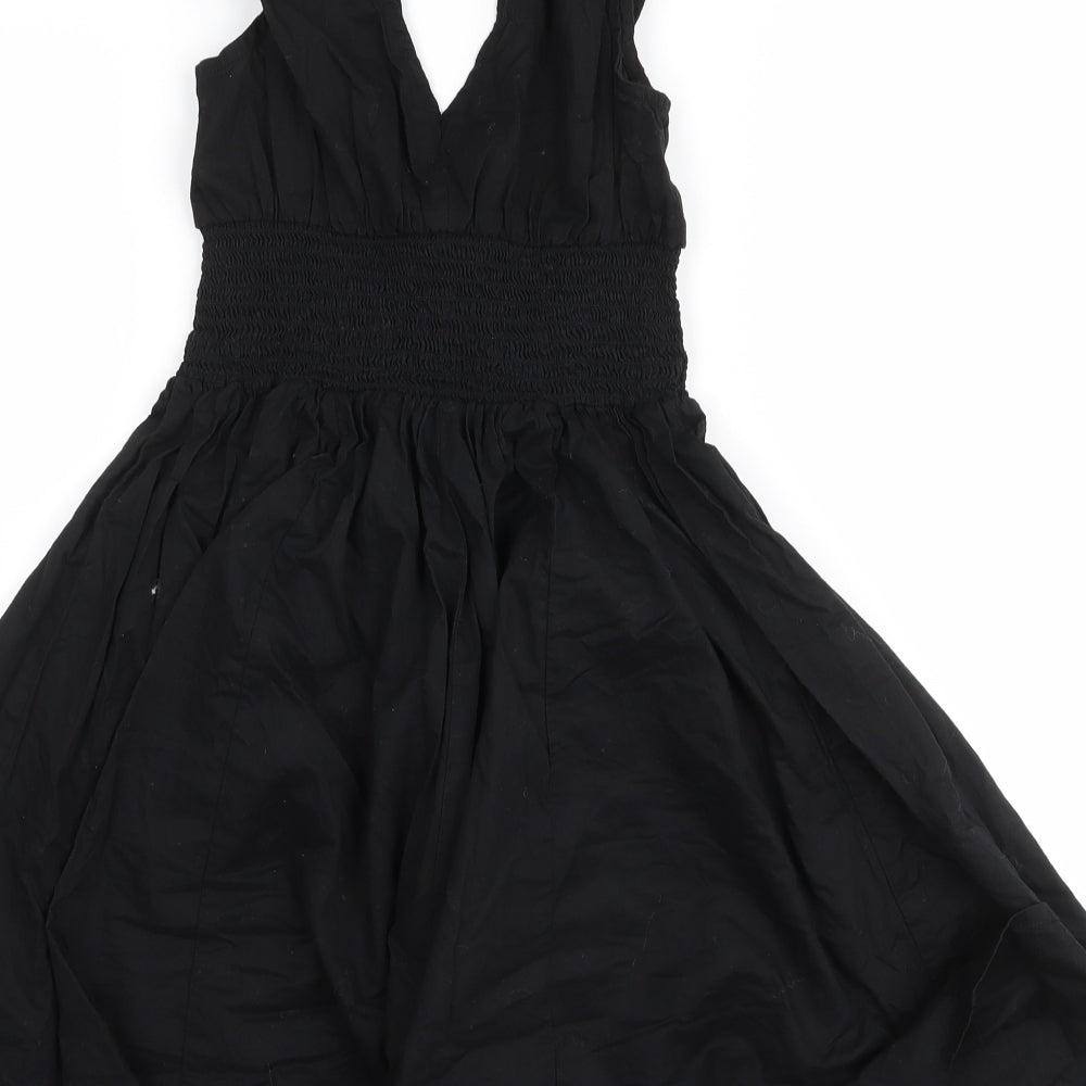 H&M Womens Black  100% Cotton Skater Dress  Size 10  V-Neck Pullover