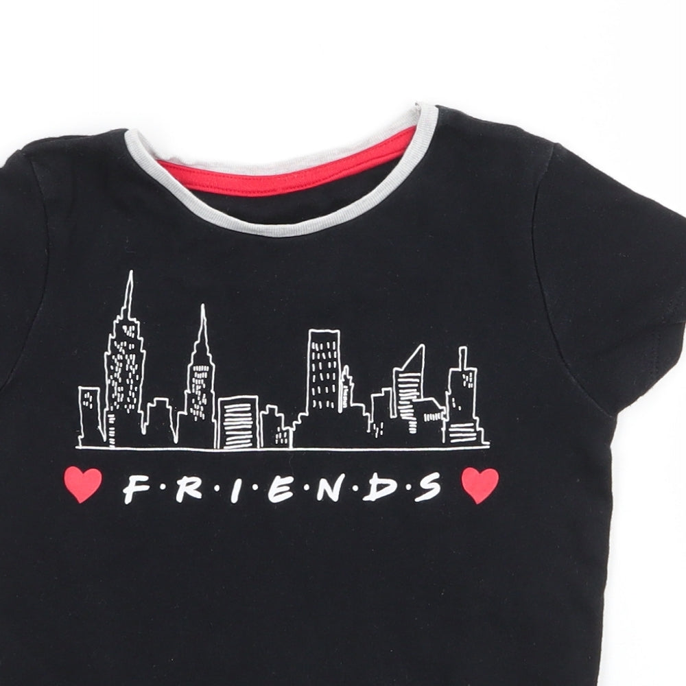 George Girls Black  100% Cotton Pullover T-Shirt Size 6-7 Years Round Neck Pullover - F.R.I.E.N.D.S