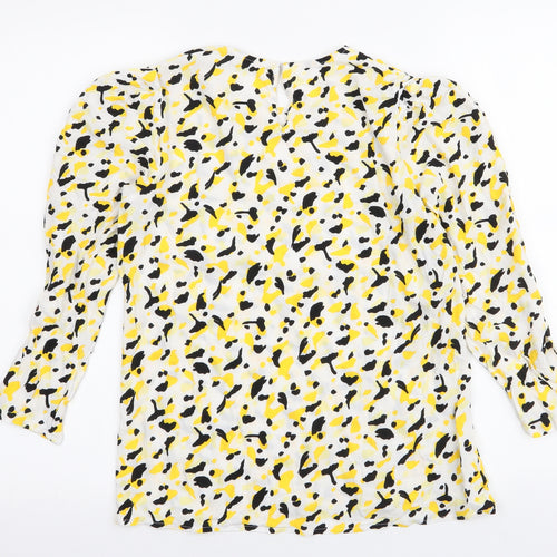 Lefties Womens Yellow Animal Print Viscose Basic Blouse Size S Round Neck