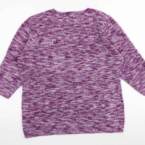 BM Collection Womens Purple Round Neck Floral Polyester Pullover Jumper Size M