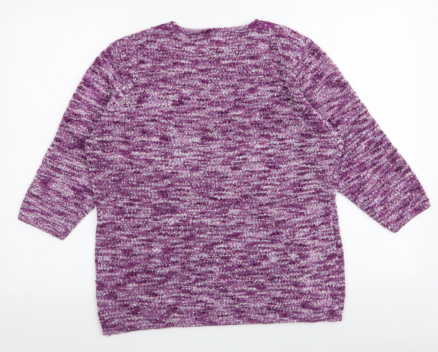 BM Collection Womens Purple Round Neck Floral Polyester Pullover Jumper Size M