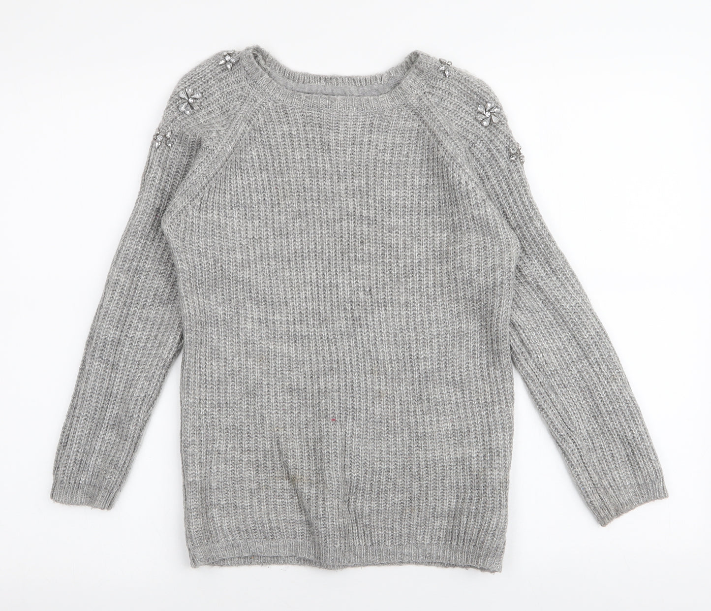Primark Girls Grey Round Neck  Acrylic Pullover Jumper Size 12-13 Years  Pullover - Cold Shoulder
