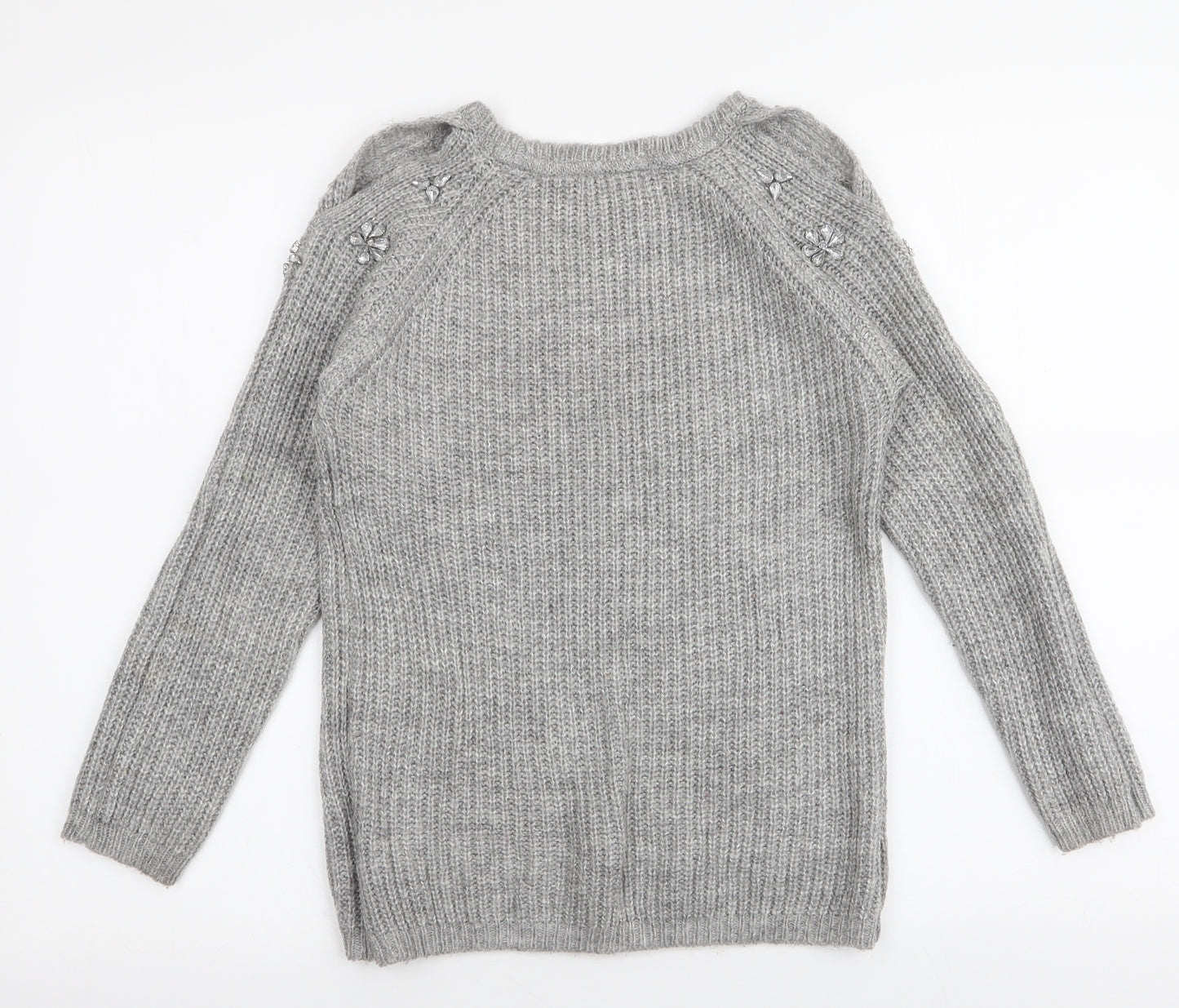 Primark Girls Grey Round Neck  Acrylic Pullover Jumper Size 12-13 Years  Pullover - Cold Shoulder