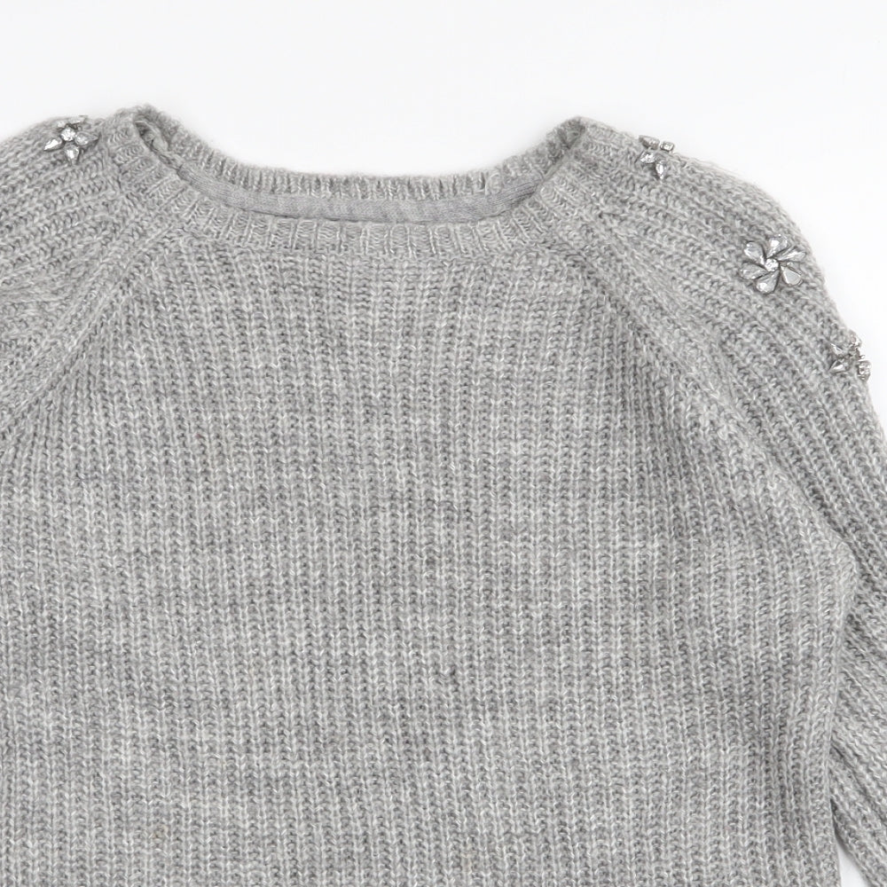 Primark Girls Grey Round Neck  Acrylic Pullover Jumper Size 12-13 Years  Pullover - Cold Shoulder