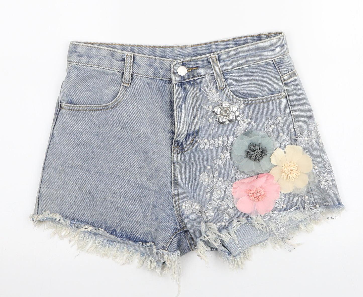 Preworn Womens Blue  Polyester Mom Shorts Size M L3 in Regular Zip