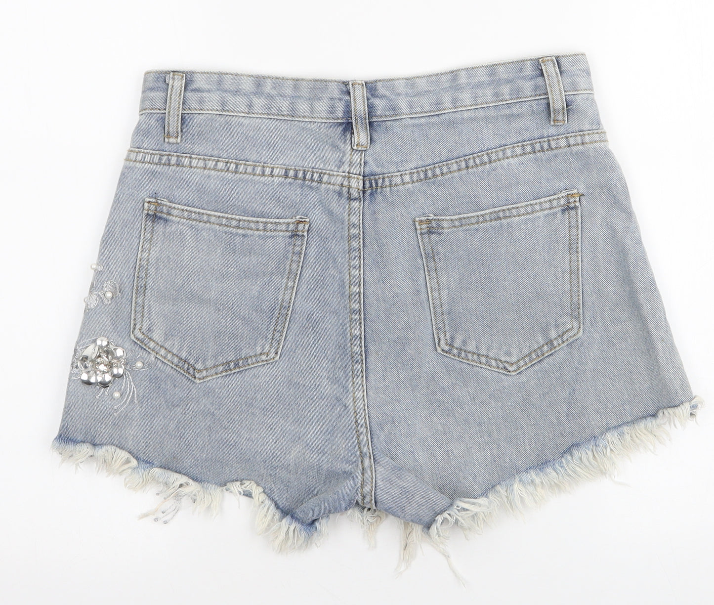 Preworn Womens Blue  Polyester Mom Shorts Size M L3 in Regular Zip