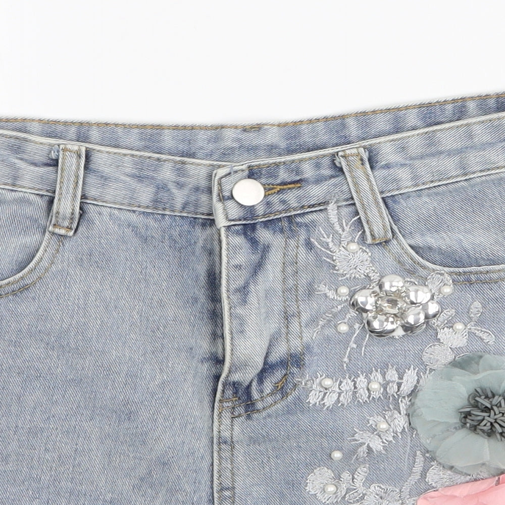 Preworn Womens Blue  Polyester Mom Shorts Size M L3 in Regular Zip