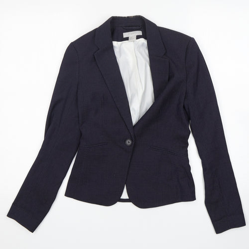 H&M Womens Blue Polka Dot Polyester Jacket Blazer Size 4