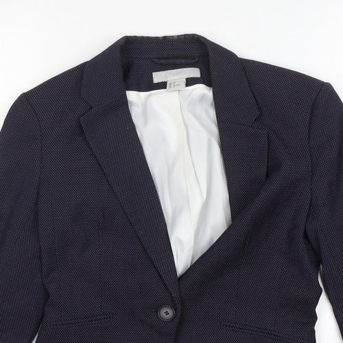 H&M Womens Blue Polka Dot Polyester Jacket Blazer Size 4