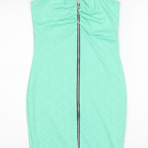 Ariana Womens Green  Viscose Pencil Dress  Size 10  Round Neck Zip