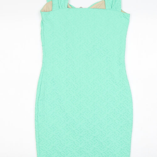 Ariana Womens Green  Viscose Pencil Dress  Size 10  Round Neck Zip