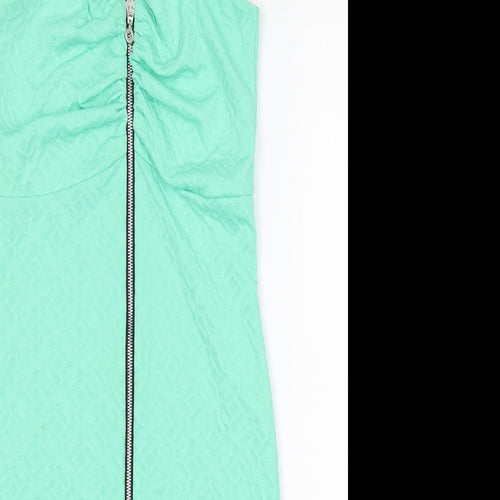 Ariana Womens Green  Viscose Pencil Dress  Size 10  Round Neck Zip