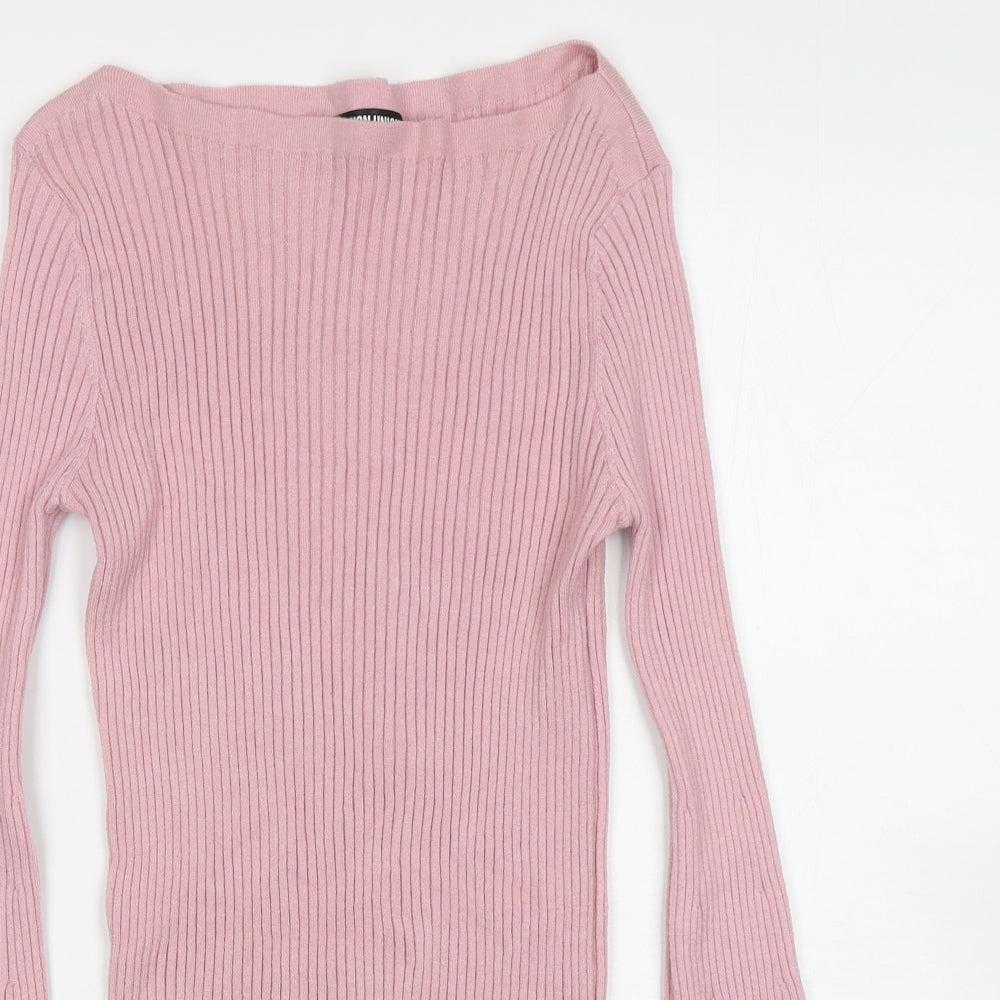 Fashion Union Womens Pink Boat Neck  Viscose Pullover Jumper Size 10