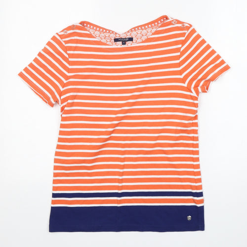 Maine New England Womens Orange Striped Cotton Basic T-Shirt Size 14 Round Neck