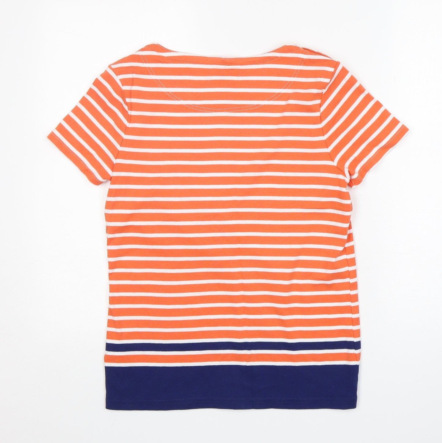 Maine New England Womens Orange Striped Cotton Basic T-Shirt Size 14 Round Neck