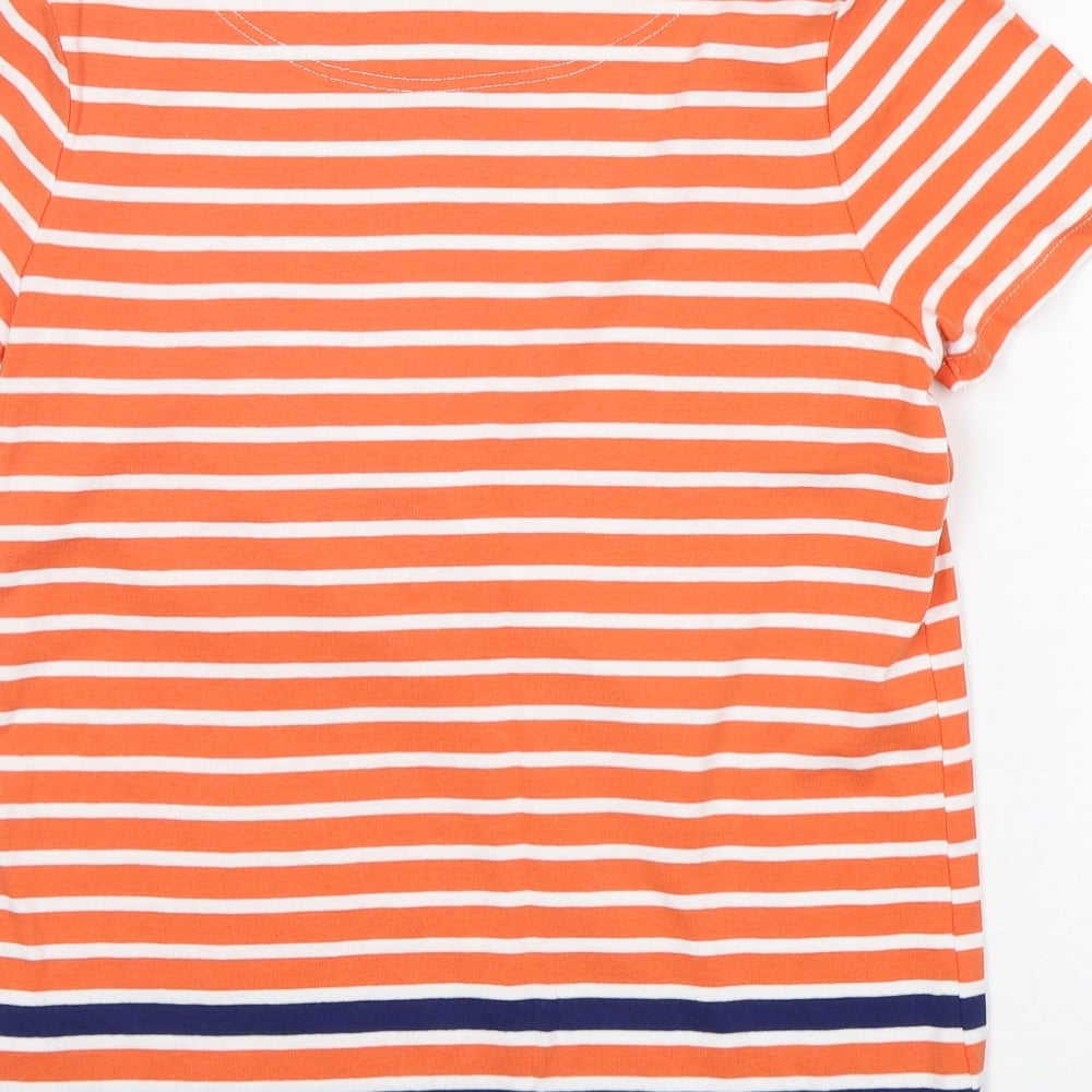 Maine New England Womens Orange Striped Cotton Basic T-Shirt Size 14 Round Neck