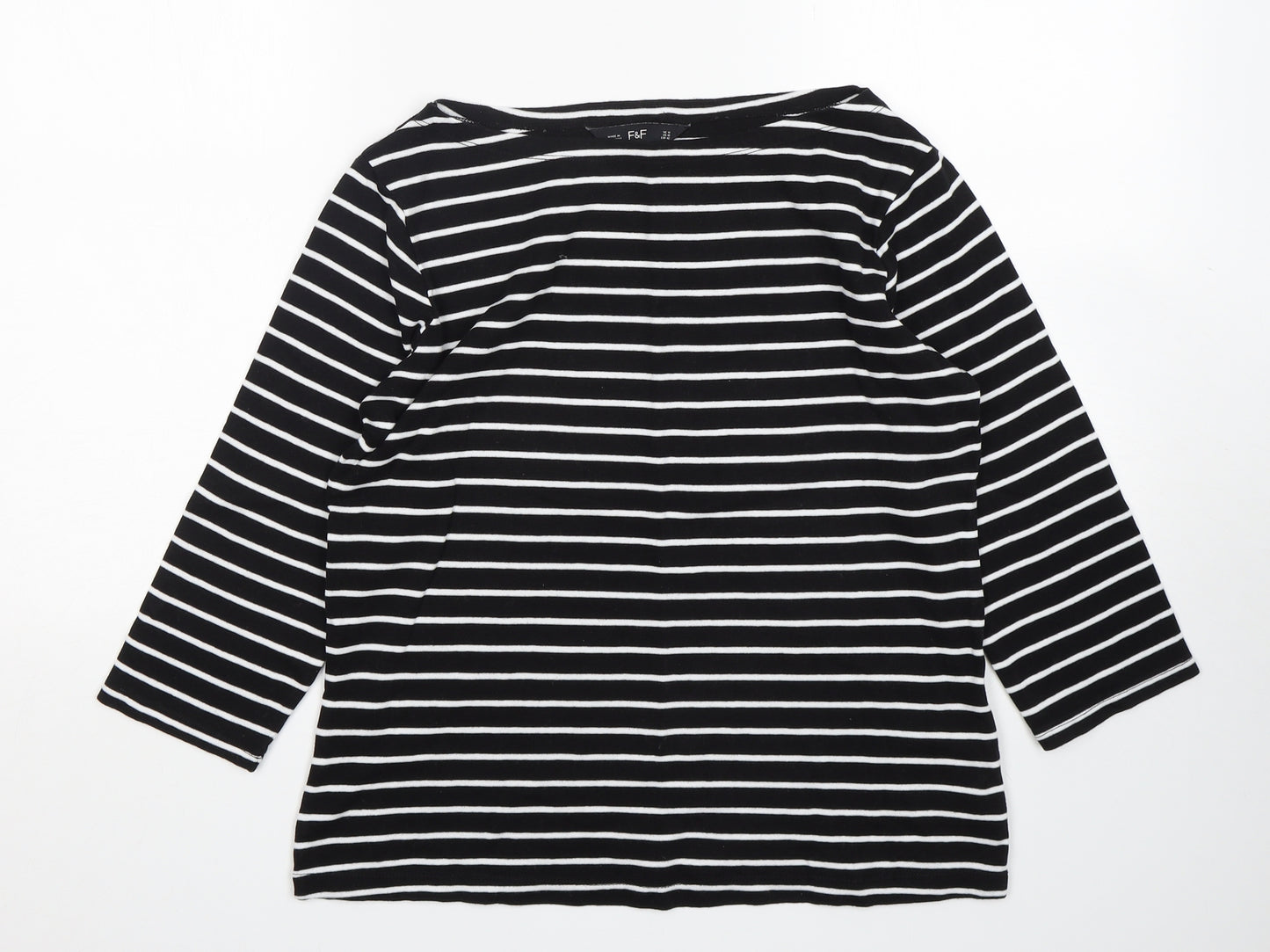 F&F Womens Multicoloured Striped Cotton Basic T-Shirt Size 14 Boat Neck