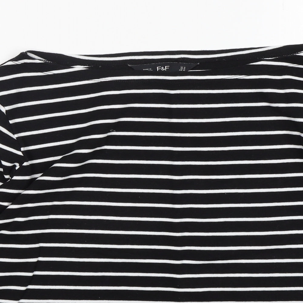 F&F Womens Multicoloured Striped Cotton Basic T-Shirt Size 14 Boat Neck
