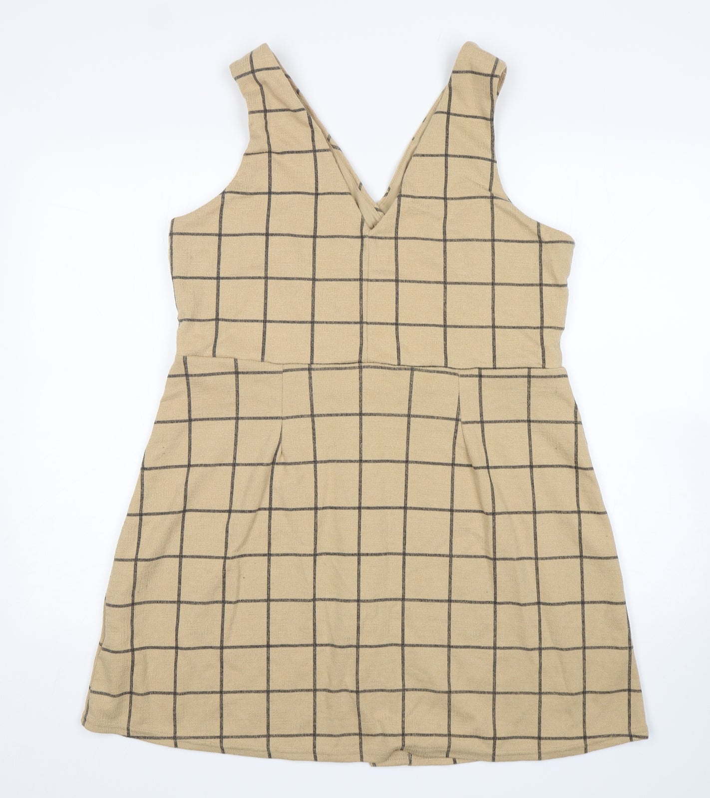 New Look Womens Beige Check Polyester Tank Dress  Size 16  V-Neck Button