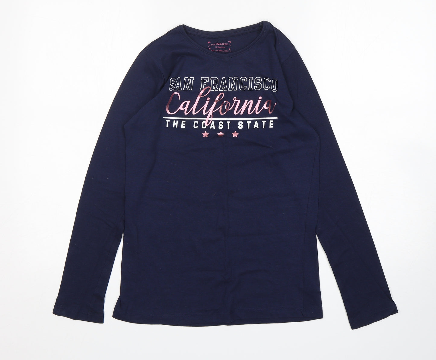 Primark Girls Blue  Cotton Basic T-Shirt Size 12-13 Years Round Neck Pullover