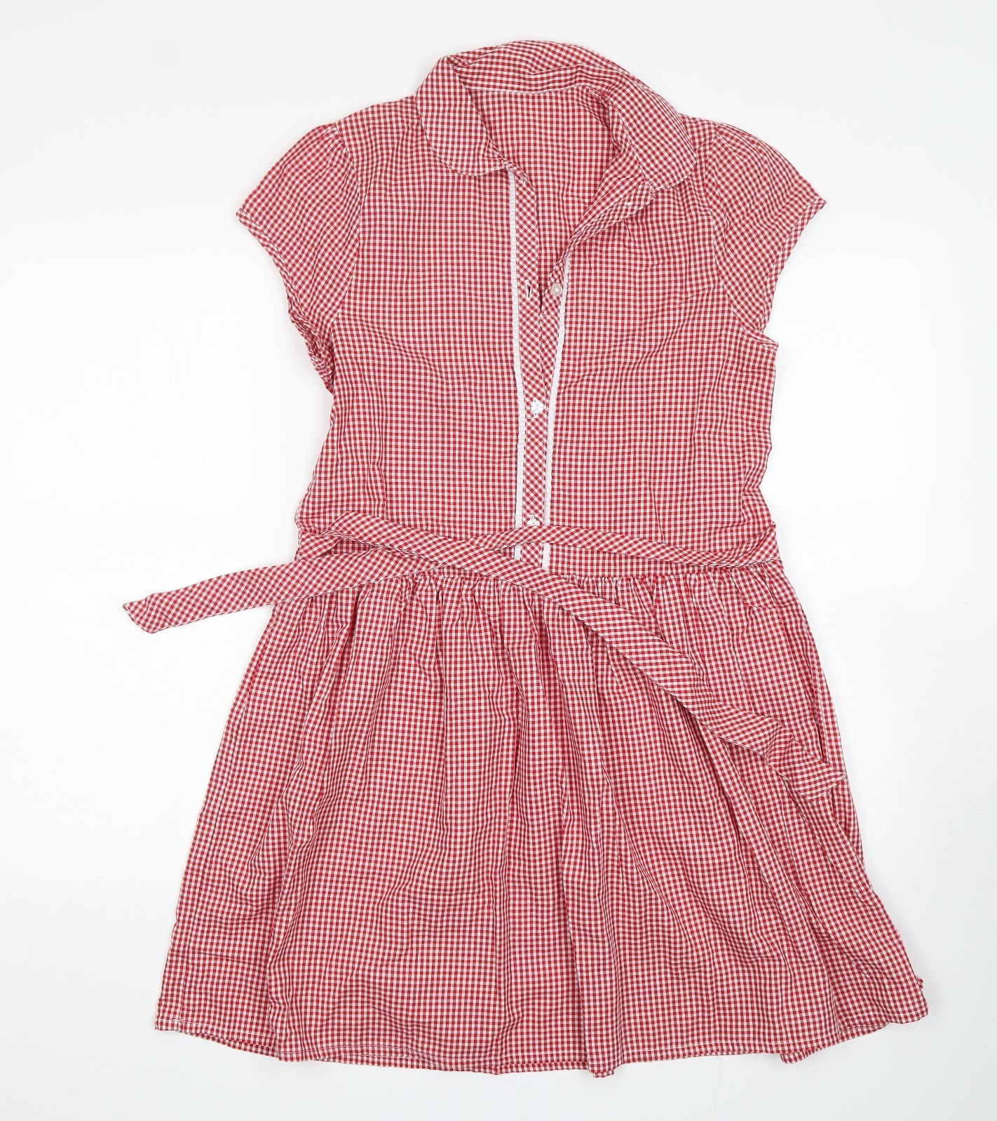 George Girls Red Check Cotton A-Line  Size 13-14 Years  Collared  - School Wear