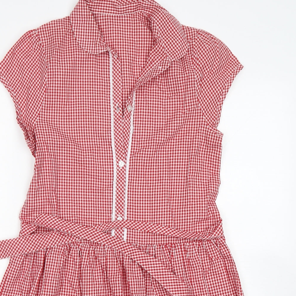 George Girls Red Check Cotton A-Line  Size 13-14 Years  Collared  - School Wear
