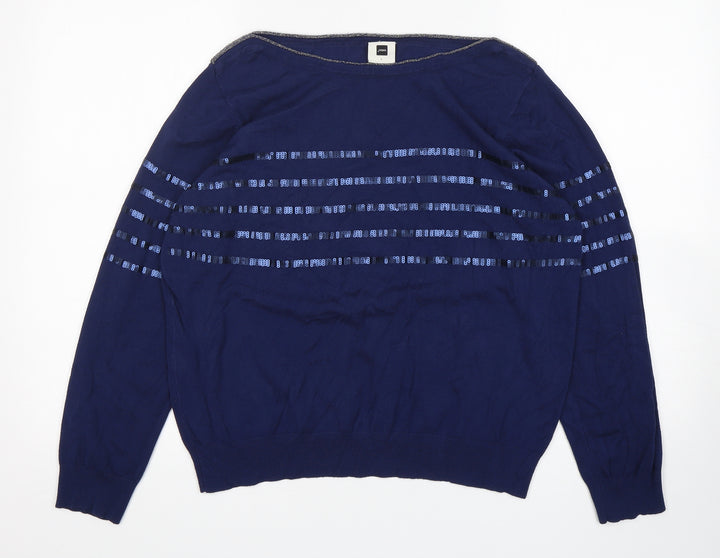 Jensen Womens Blue Round Neck Viscose Pullover Jumper Size L