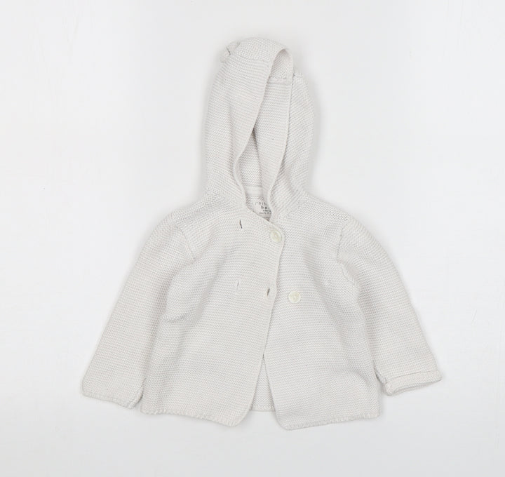 Primark Girls White Cotton Cardigan Jumper Size 6-9 Months Button