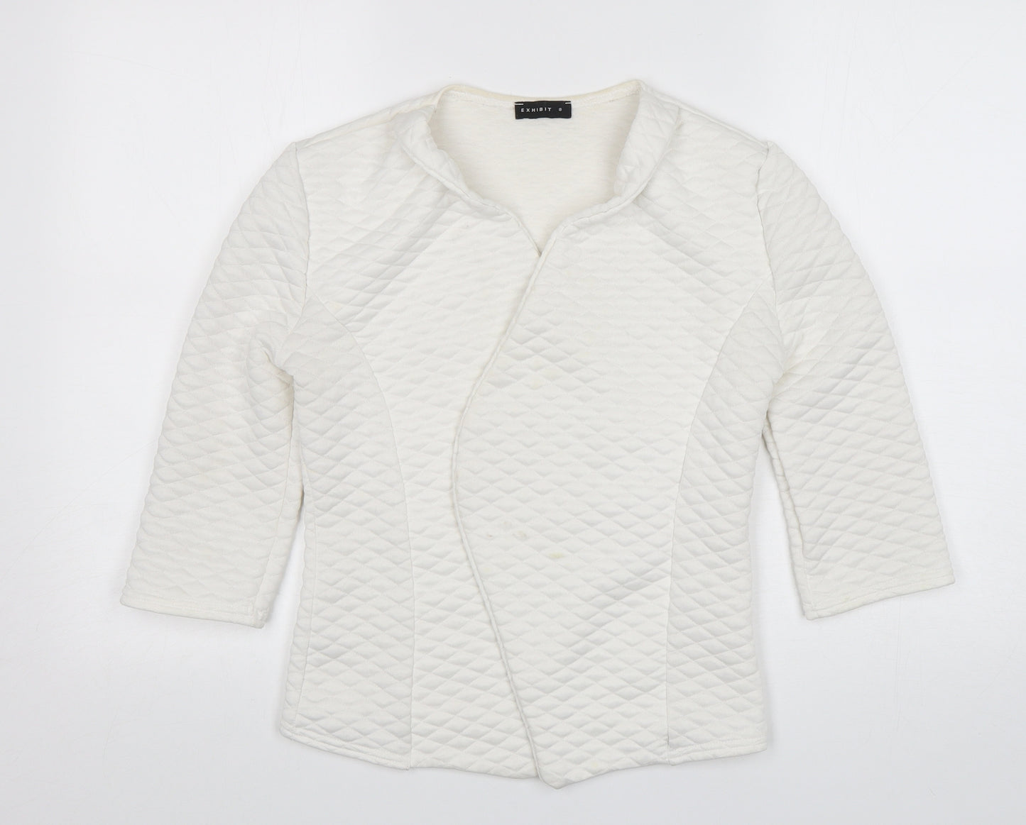 Exhibit Womens White V-Neck  Polyester Cardigan Jumper Size 8