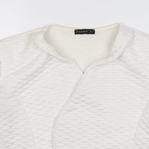 Exhibit Womens White V-Neck  Polyester Cardigan Jumper Size 8