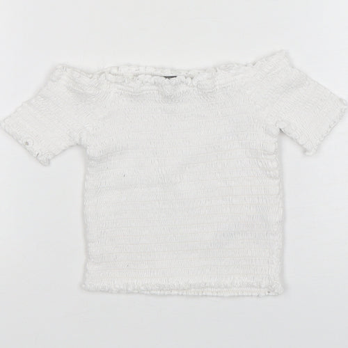 Primark Girls White  Cotton Basic T-Shirt Size 4-5 Years Boat Neck Pullover