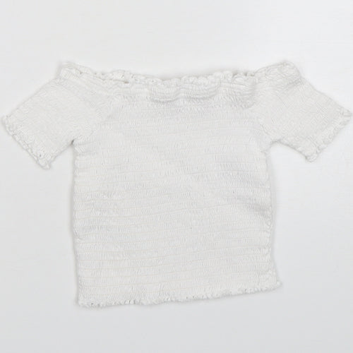 Primark Girls White  Cotton Basic T-Shirt Size 4-5 Years Boat Neck Pullover