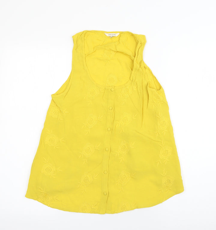 River Island Womens Yellow  Viscose Basic Tank Size 8 Scoop Neck - Floral Embroidery