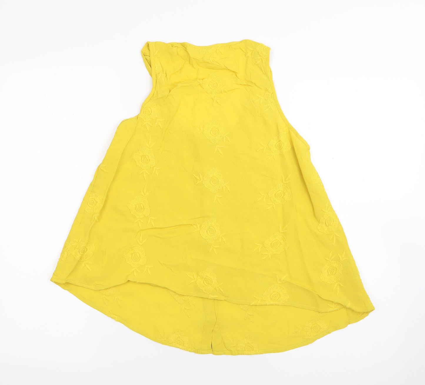 River Island Womens Yellow  Viscose Basic Tank Size 8 Scoop Neck - Floral Embroidery