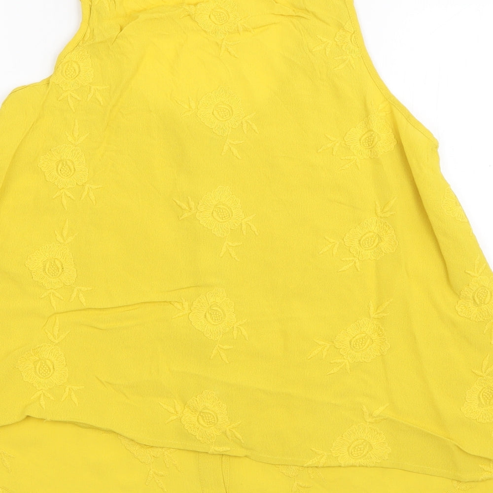 River Island Womens Yellow  Viscose Basic Tank Size 8 Scoop Neck - Floral Embroidery