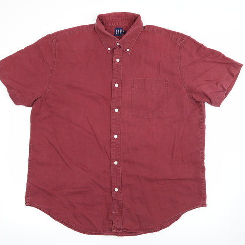 Gap Mens Red  Polyester  Button-Up Size L Collared Button