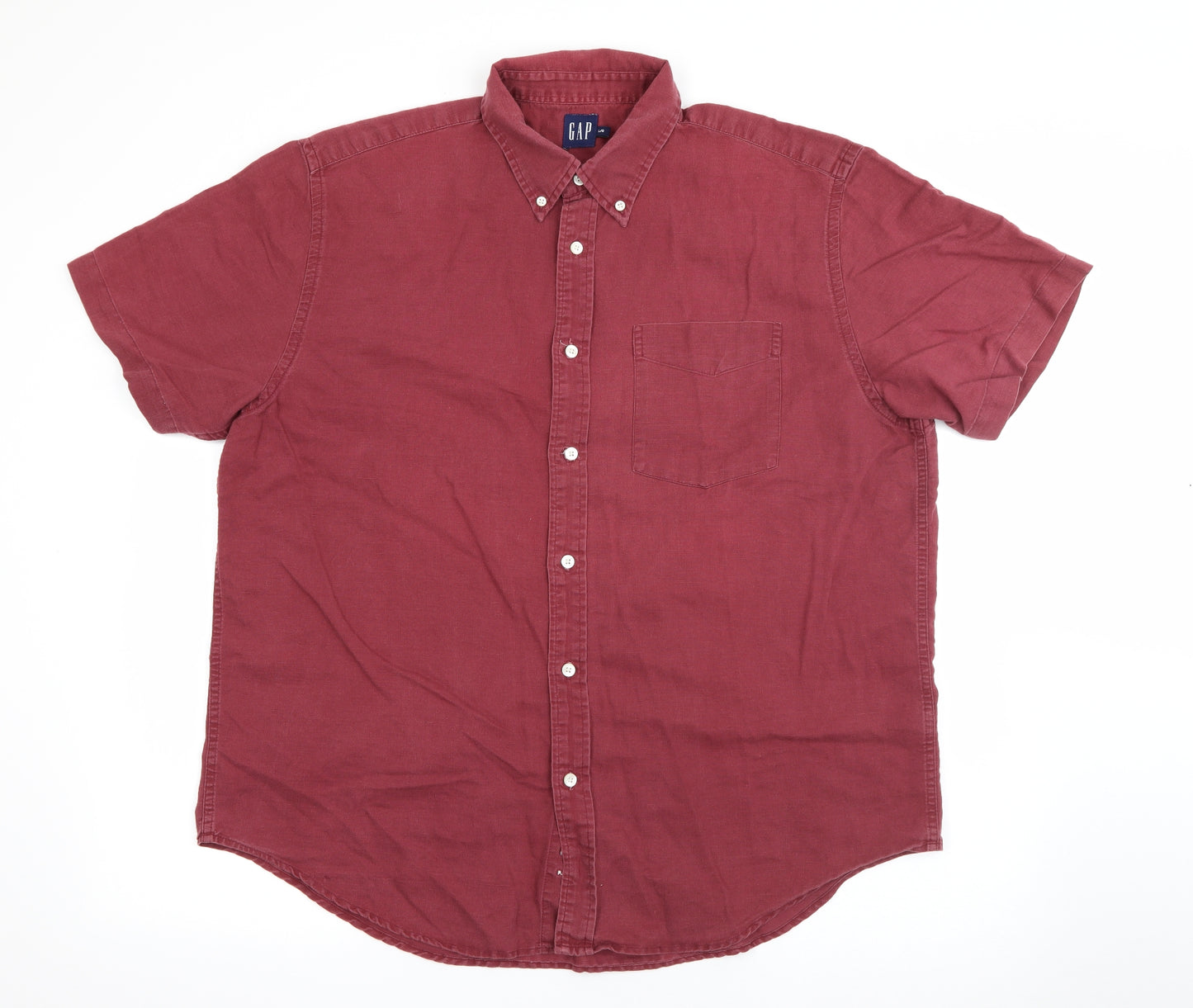 Gap Mens Red  Polyester  Button-Up Size L Collared Button