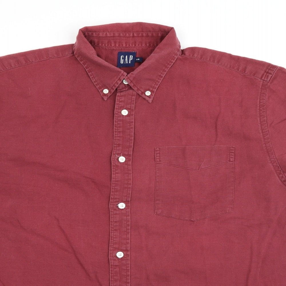 Gap Mens Red  Polyester  Button-Up Size L Collared Button