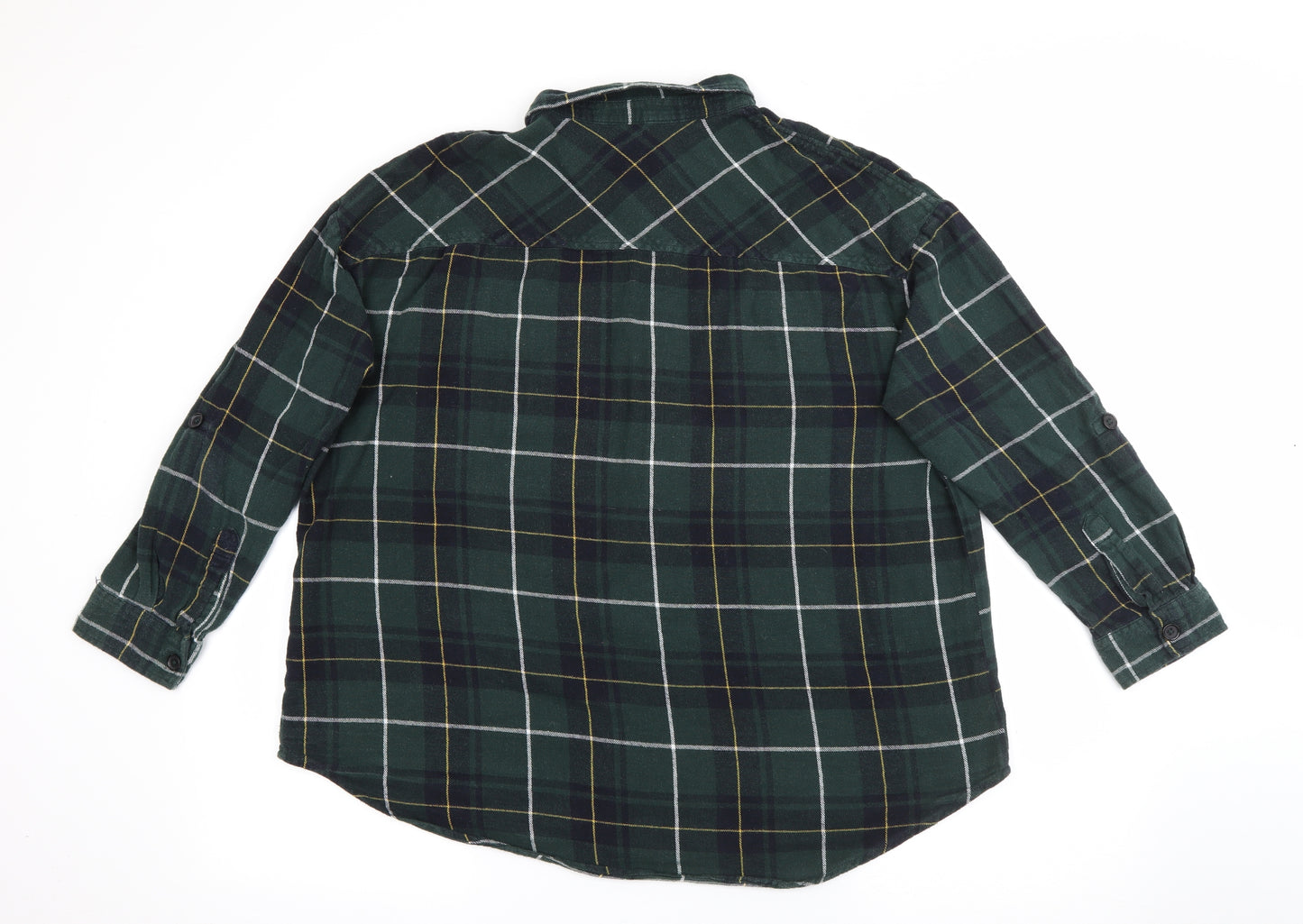 New Look Womens Green Plaid Cotton Basic Button-Up Size 16 Collared
