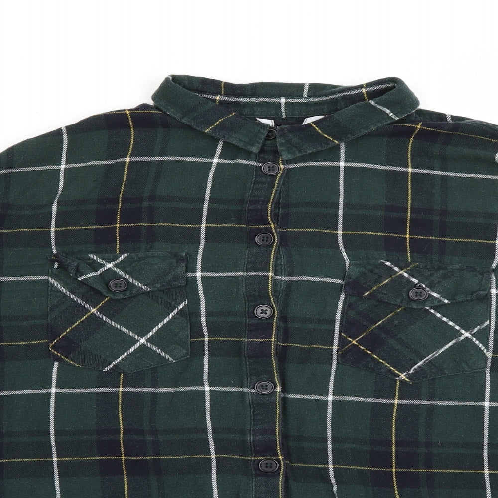 New Look Womens Green Plaid Cotton Basic Button-Up Size 16 Collared