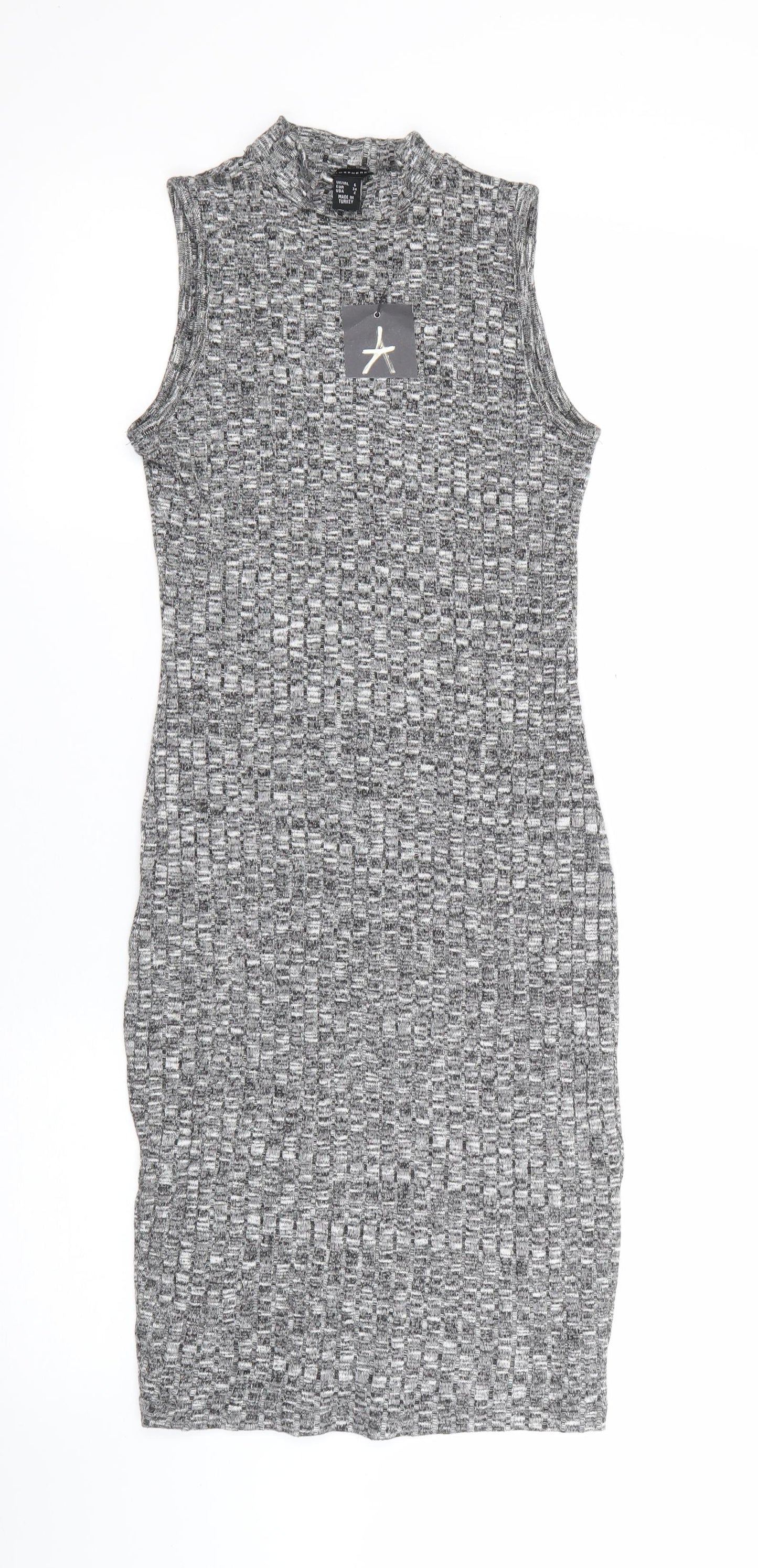 Primark Womens Grey  Viscose Bodycon  Size 6  High Neck