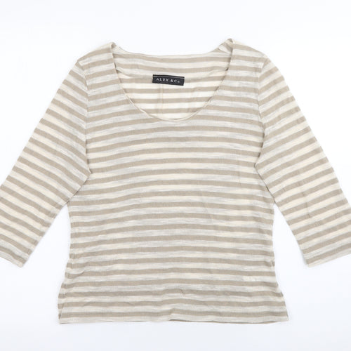 Alex & Co Womens Beige Scoop Neck Striped Cotton Pullover Jumper Size 12
