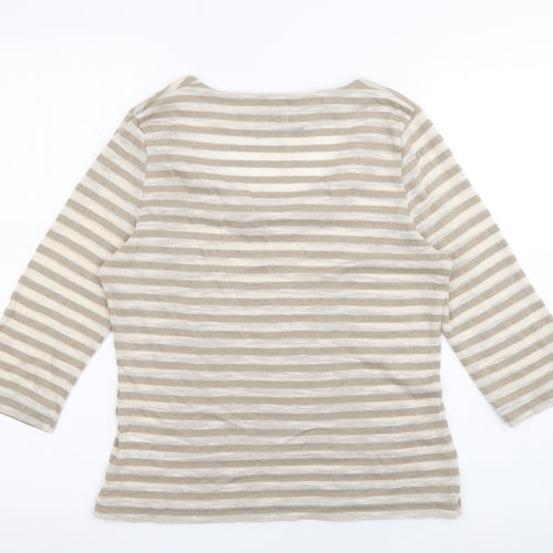 Alex & Co Womens Beige Scoop Neck Striped Cotton Pullover Jumper Size 12