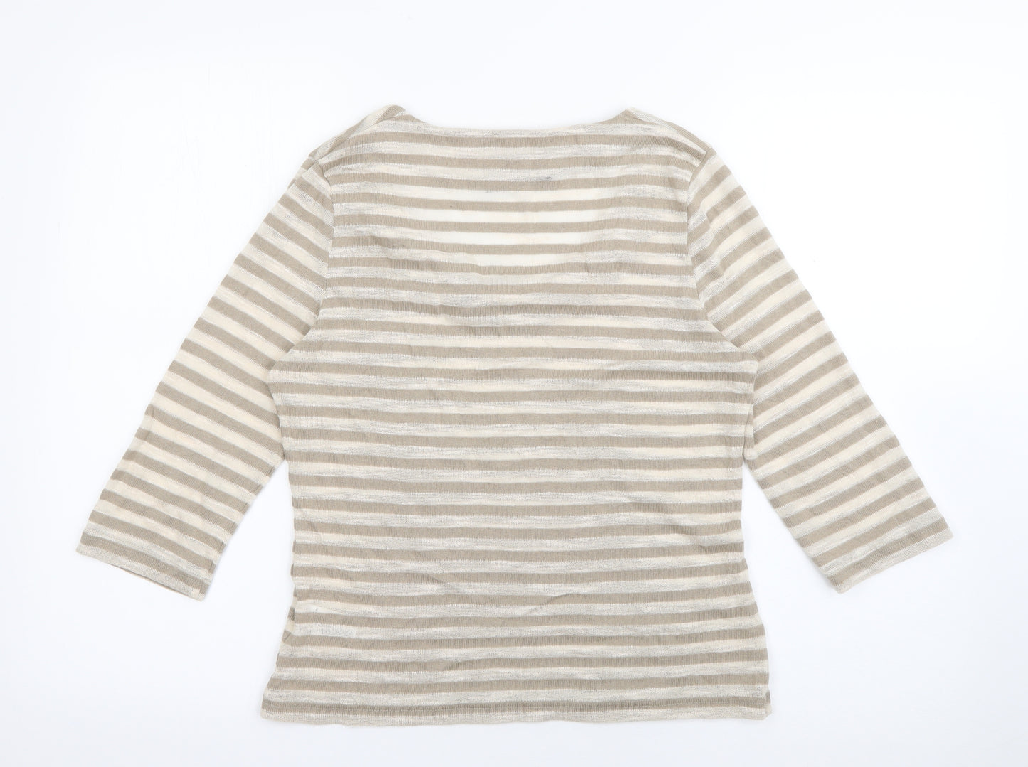 Alex & Co Womens Beige Scoop Neck Striped Cotton Pullover Jumper Size 12