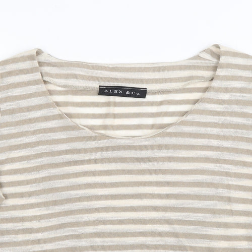 Alex & Co Womens Beige Scoop Neck Striped Cotton Pullover Jumper Size 12