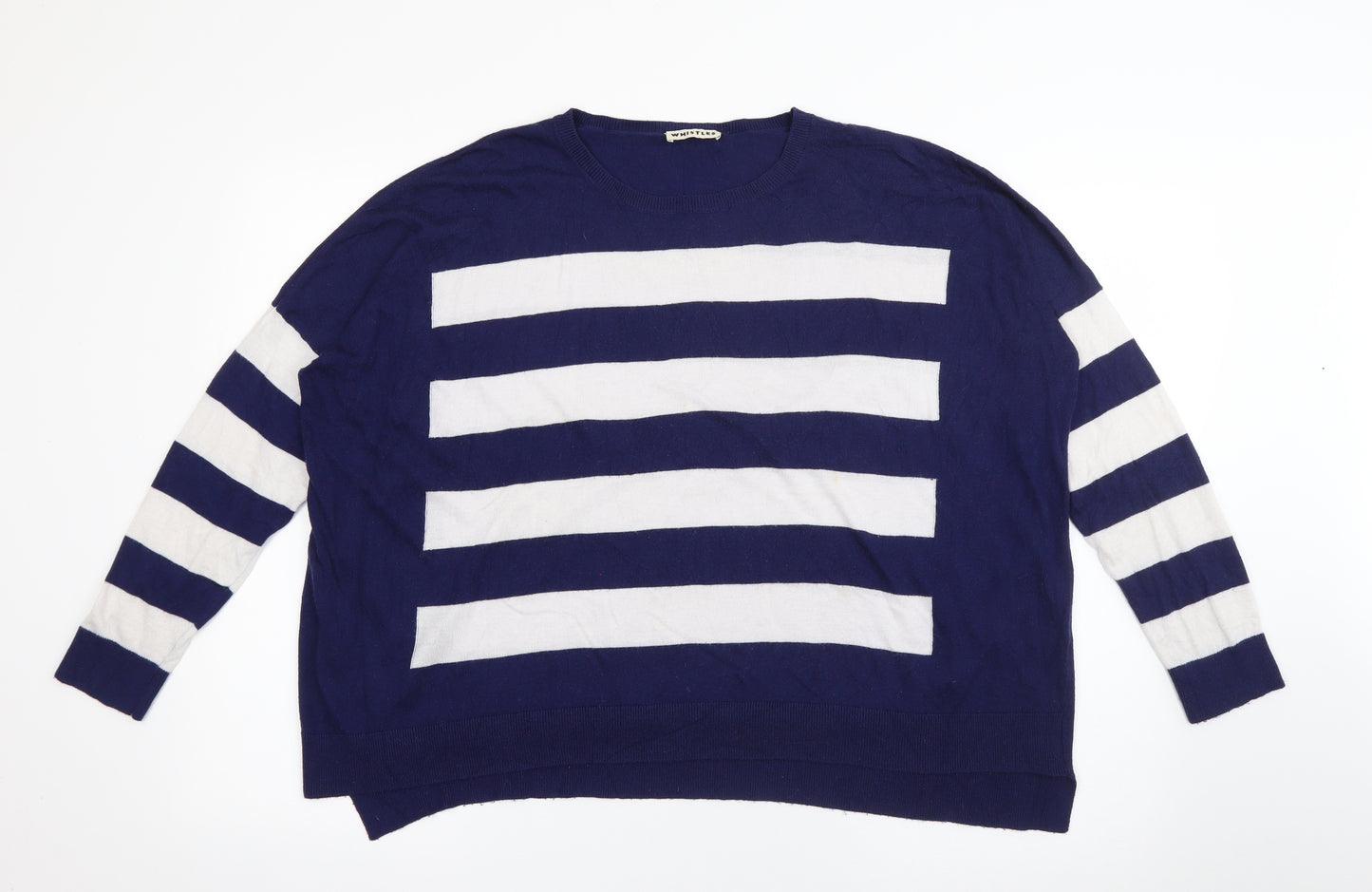 Whistles Womens Blue Scoop Neck Striped Viscose Pullover Jumper Size L