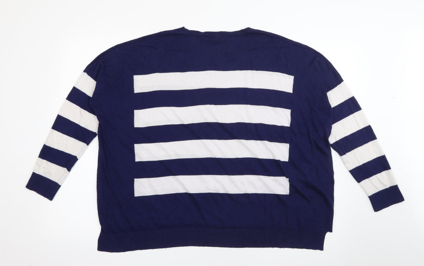 Whistles Womens Blue Scoop Neck Striped Viscose Pullover Jumper Size L