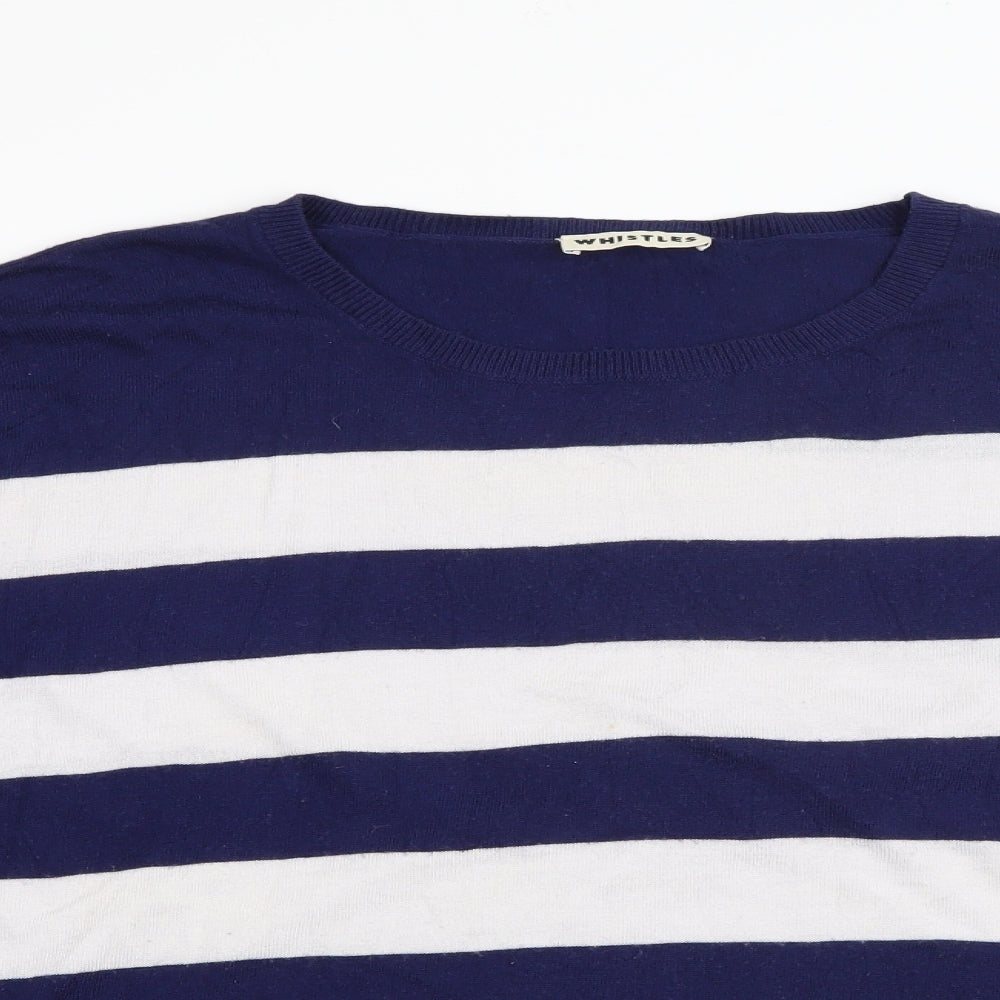 Whistles Womens Blue Scoop Neck Striped Viscose Pullover Jumper Size L